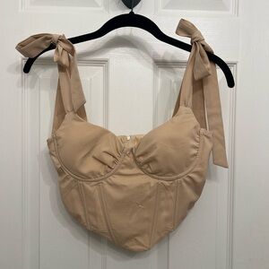 Forever 21 Corset Crop Tie Shoulder Top - Beige Cream Nude - XS